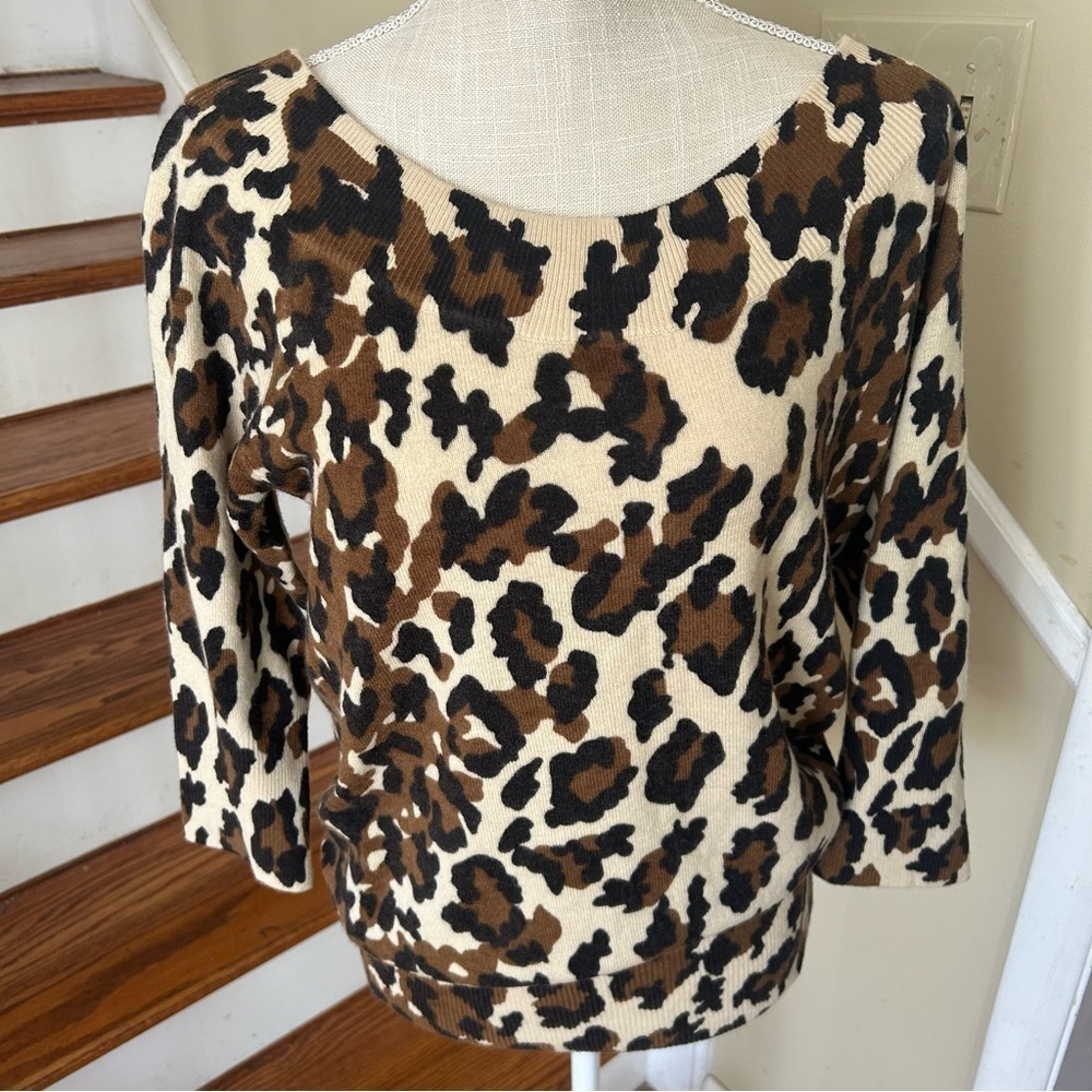 NWT Wool/Cashmere Lucky Brand Leopard Print Sweater Size M Animal Print Classic